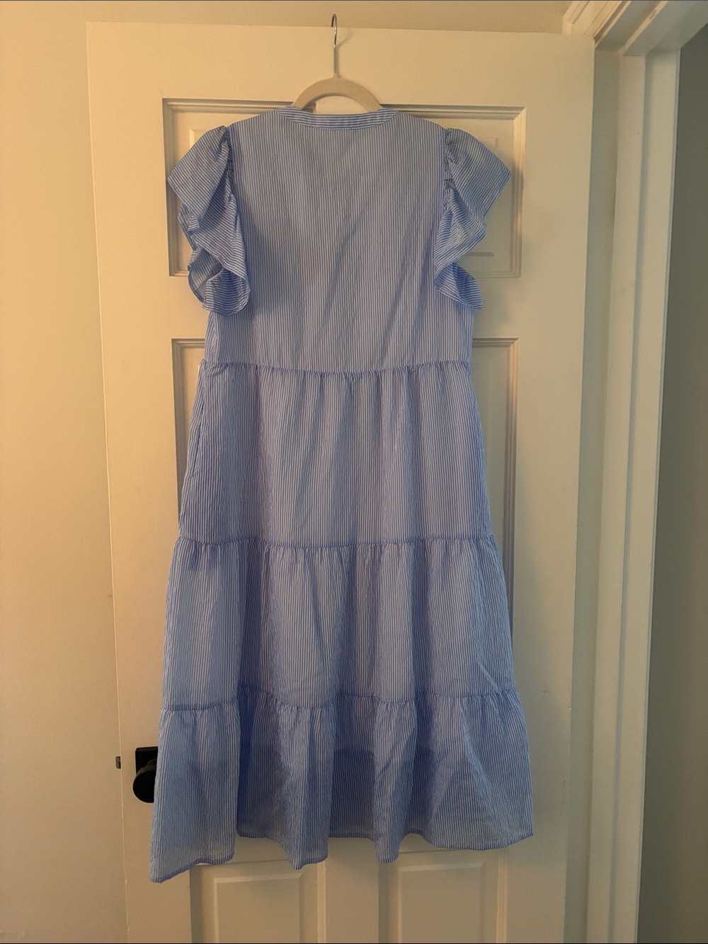 THML Light Blue Striped Tiered Ruffle-Sleeve Dress - Picture 5 of 5